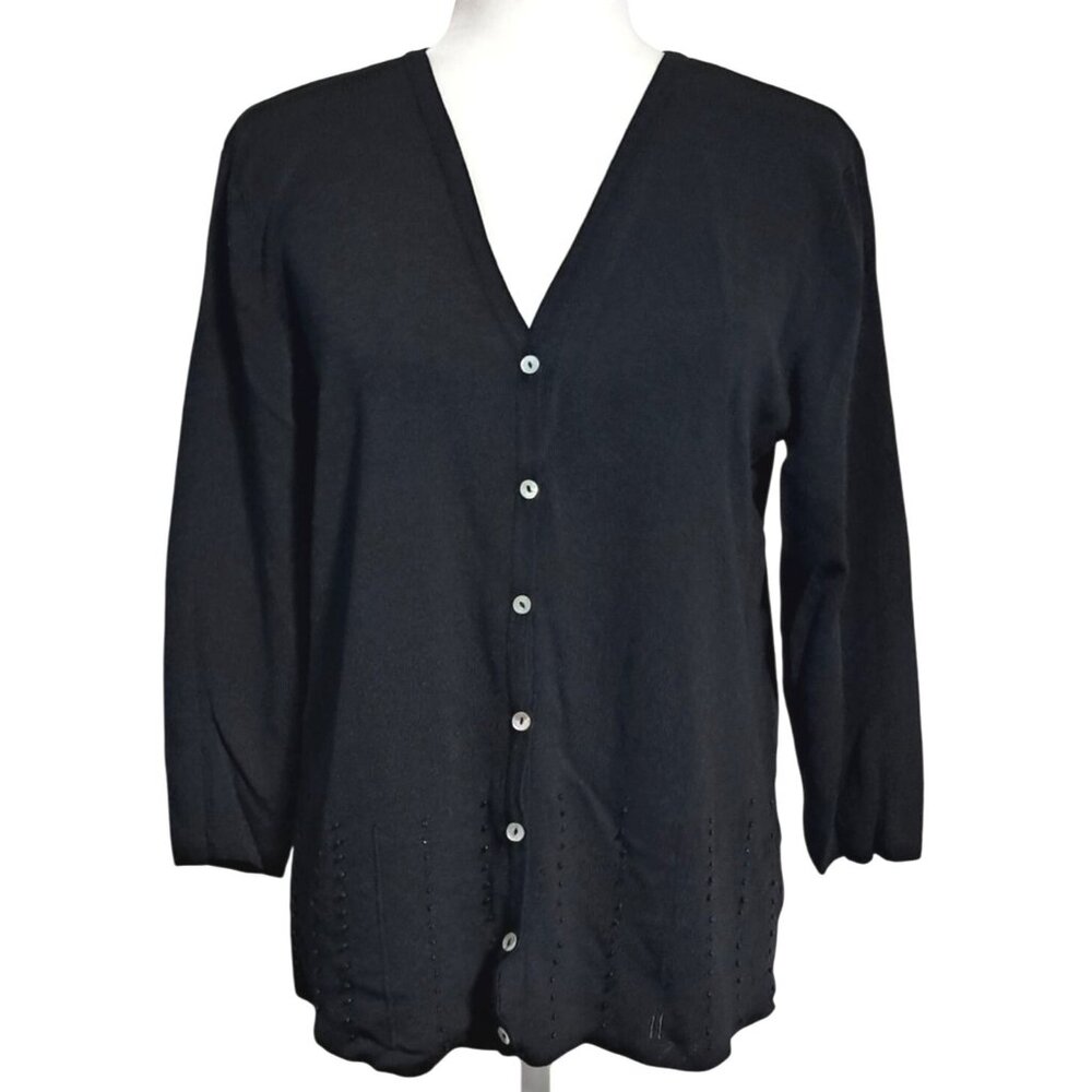 Black Finity Womens Button-Up Cardigan Sweater 1X Glass Beaded Rayon & Nylon Lig